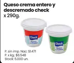 Changomas Check queso crema entero y descremado oferta