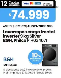 Changomas Bgh lavarropas carga frontal inverter 9 kg silver oferta