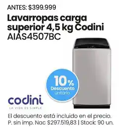 Changomas Codini lavarropas carga superior 4,5 kg oferta