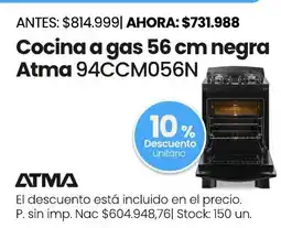 Changomas Atma cocina a gas 56 cm negra oferta