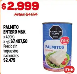 Makro M&K palmito entero oferta