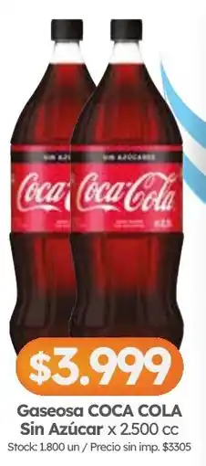 Cordiez Coca cola gaseosa sin azúcar oferta