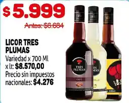 Makro Tres plumas licor oferta