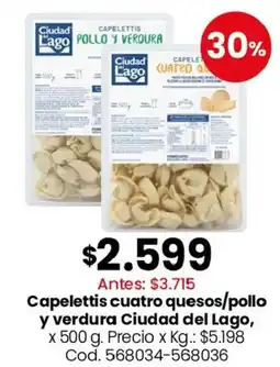 Coto Ciudad del lago capelettis cuatro quesos/pollo y verdura oferta