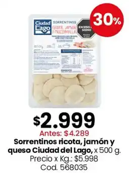 Coto Ciudad del lago sorrentinos ricota, jamón y queso oferta