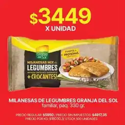 Supermercados Vea Granja del Sol milanesas mix de legumbres arvejas lentejas y garbanzos + crocantes oferta