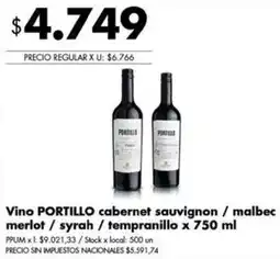 Disco Portillo vino cabernet sauvignon / malbec merlot / syrah / tempranillo oferta
