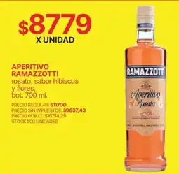 Supermercados Vea Ramazzotti aperitivo rosato, sabor hibiscus y flores oferta