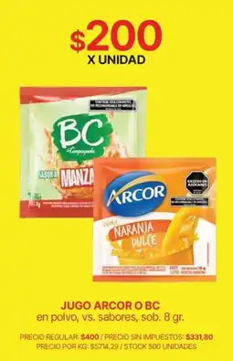 Supermercados Vea Jugo Arcor o BC en polvo oferta