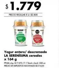 Disco La serenísima - yogur entero/descremado cereales oferta