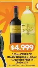 Cordiez Viñas de balbo - vino borgoña x 1125 cc + gaseosa limón x 3 lt oferta