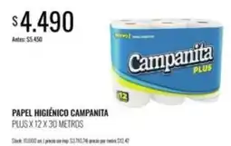 Supermercados Tadicor Campanita - papel higiénico plus x 12 x 30 metros oferta