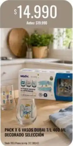 Supermercados Tadicor Nadir - pack x 6 vasos dubai t/l 460 ml decorado selección oferta