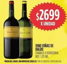 Supermercados Vea Vino vi ilde{n}as de balbo chablis o borgonia bot. 1,25 ml oferta