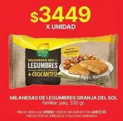 Supermercados Vea Granja del sol - milanesas mix de legumbres + crocantes oferta
