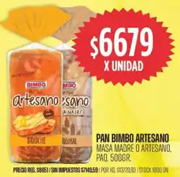 Supermercados Vea Bimbo artesano pan masa madre o artesano, paq. oferta