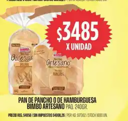 Supermercados Vea Bimbo artesano pan de pancho o de hamburguesa paq. oferta