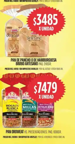 Supermercados Vea Bimbo pan de pancho o de hamburguesa artesano oferta