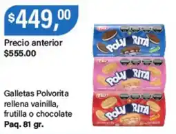 Supermercados Damesco Tia polly rita galletas polvorita rellena vainilla frutilla o chocolate oferta