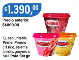 Supermercados Damesco Primer premio queso untable clásico, salame, jamón, gruyere o azul oferta
