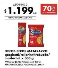 Disco Matarazzo - fideos secos spaghetti/tallarín/tirabuzón/mostachol oferta