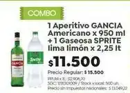 Jumbo Gancia - aperitivo americano x 950 ml + gaseosa lima limón x 2,25 lt oferta