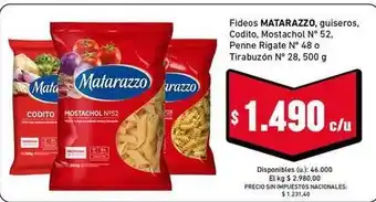 Matarazzo - fideos guiseros, codito, mostachol n° 52, penne rigate n° 48 o tirabuzón