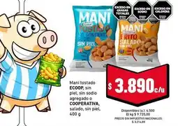 Cooperativa Obrera Maní tostado (ecoop) sin piel, sin sodio agregado o maní frito salado oferta