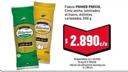 Cooperativa Obrera Primer precio - fideos primer precio, cinta ancha, laminados al huevo oferta
