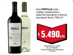 Cooperativa Obrera Portillo - vino portillo, tinto, malbec, tempranillo o cabernet sauvignon o blanco, sauvignon blanc oferta