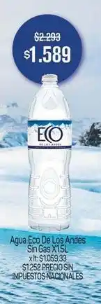 Makro Andes - agua eco de los sin gas x1.5l oferta