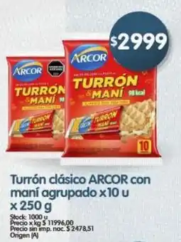 Supermercados Buenos Días Arcor turron clasico con mani agrupado oferta