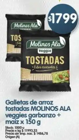Supermercados Buenos Días Molinosa galletas de arroz tostadas veggie garbanzo + maiz oferta