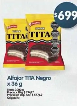 Supermercados Buenos Días Tartanini alfajor tita negro oferta