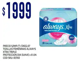 Supermercados Yaguar Always xtra toallas femeninas triple proteccion dia suave oferta