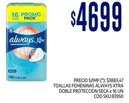 Supermercados Yaguar Always xtra toallas femeninas doble proteccion seca oferta