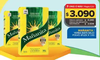 Carrefour Maxi Mañanita yerba mate bajo polvo 4flex oferta