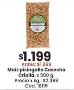 Coto Criolla maíz pisingallo cosecha oferta