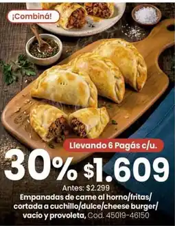 Coto Empanadas de carne al horno/fritas/cortada a cuchillo/dulce/cheese burger/vacío y provoleta oferta