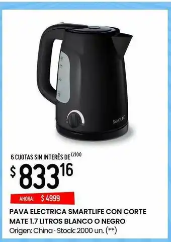 Changomas Pava Electrica Smartlife Con Corte Mate 1.7 Litros Blanco O Negro oferta