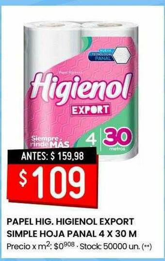 Changomas Papel Hig Higienol Export Simple Hoja Panal oferta