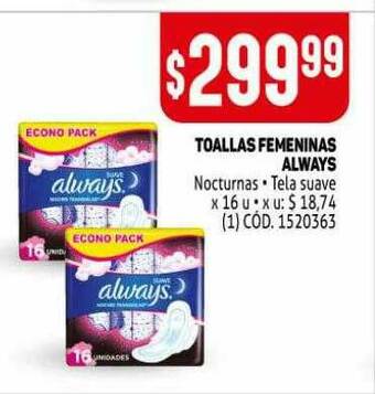 Makro Toallas Femeninas Always oferta