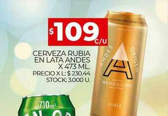 Supermercados DIA Cerveza Rubia En Lata Andes oferta