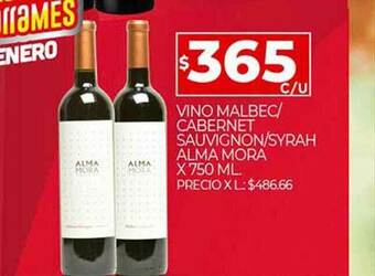 Supermercados DIA Vino Malbec Cabernet Sauvignon Syrah Alma Mora oferta