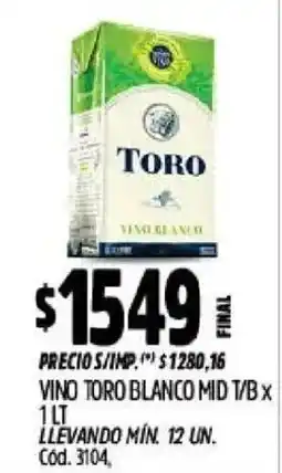 Supermercados Yaguar Toro vino blanco oferta