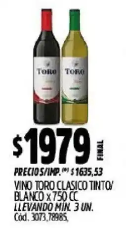 Supermercados Yaguar Toro vino clasico tinto/ blanco oferta