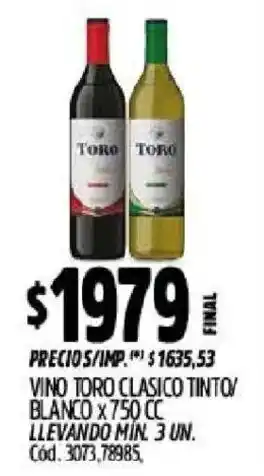 Supermercados Yaguar Toro vino clasico tinto/ blanco oferta