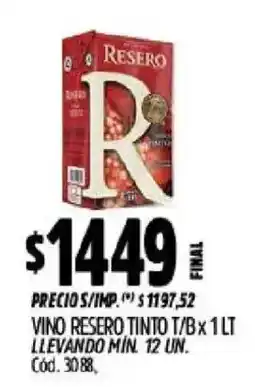 Supermercados Yaguar Resero vino tinto oferta