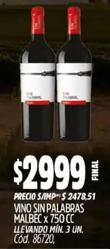 Supermercados Yaguar Sin palabras vino malbec oferta