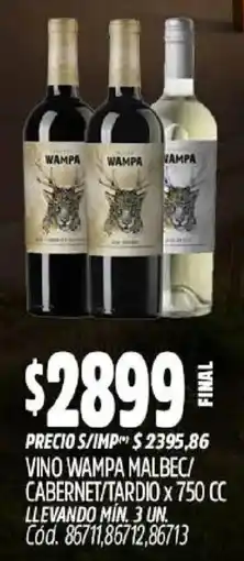 Supermercados Yaguar Wampa vino malbec/cabernet/tardio oferta